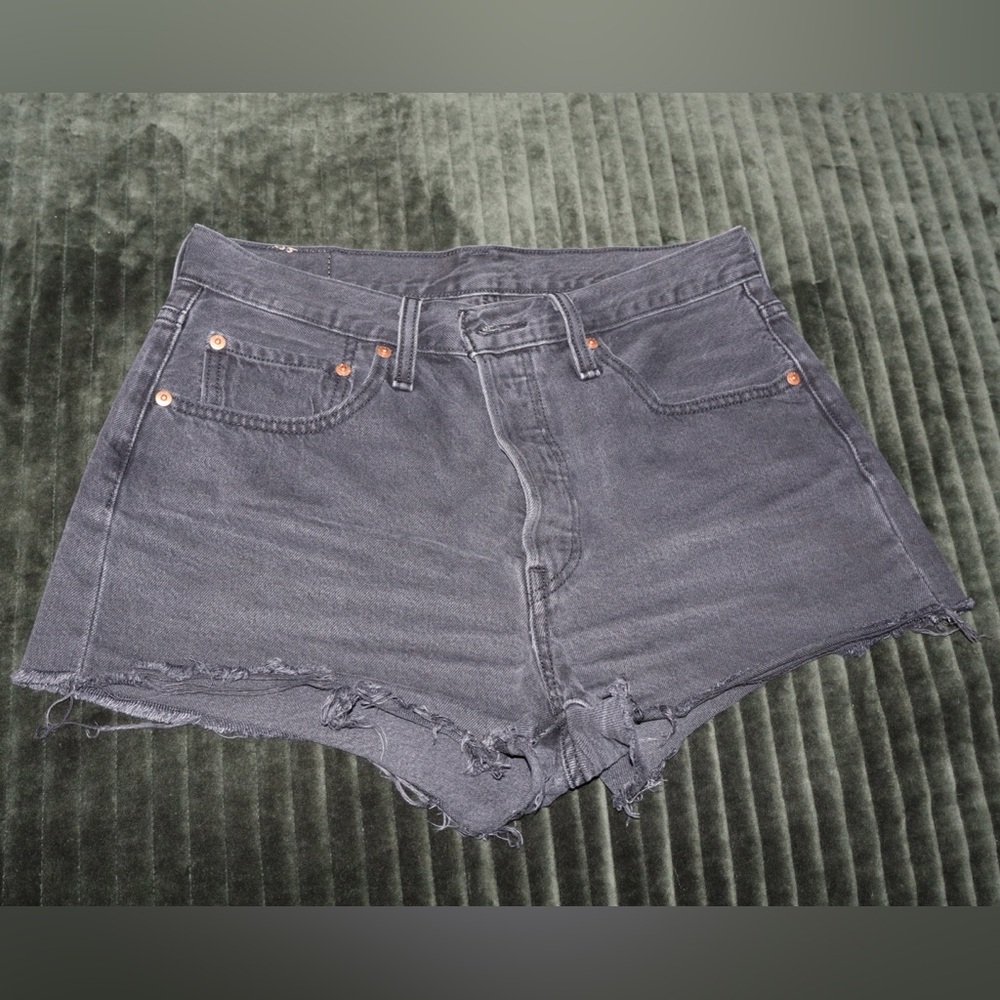 Levi's Black High-Rise Distressed Denim Shorts